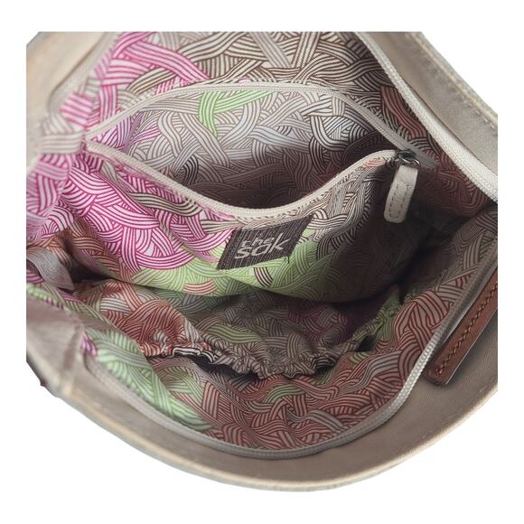 The Sak Tan Green Brown Leather Braided Strap Shoulder Bag Handbag Purse - Picture 4 of 4